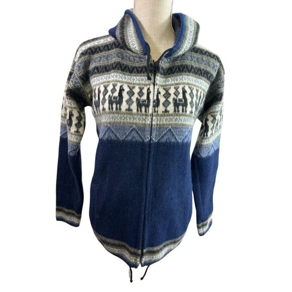 Kuri Artesanias Alpaca Wool Hoodie Sweater Llama Womens Sz M Zip Up Ecuador - Picture 2 of 12